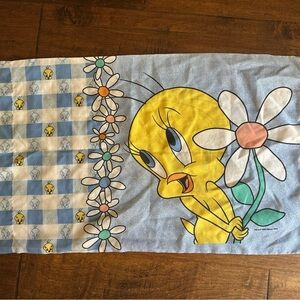 1998 Vintage Tweety Bird Floral Plaid Pillow Case